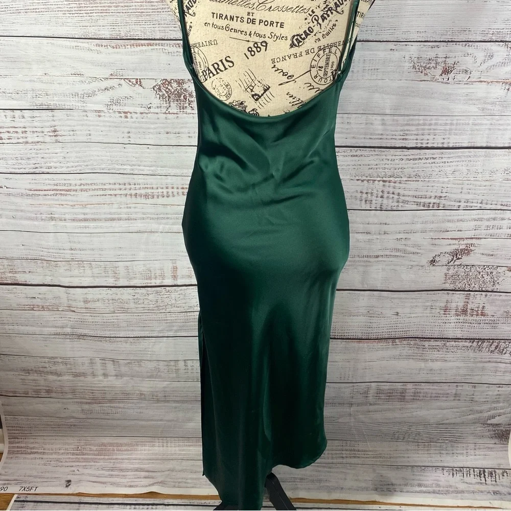 PETAL + PUP EMERALD GREEN LOW CUT BACK SILKY SIZE 4 HIGH LOW HEM DRESS - Picture 9 of 12